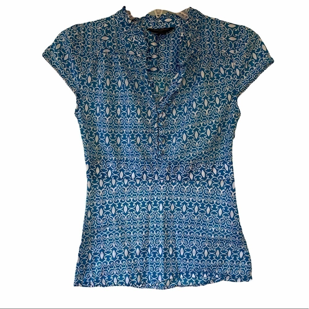 Banana Republic Cotton Print Blouse Blue Sz XXSP